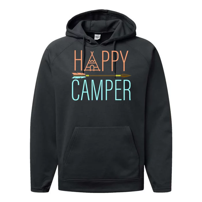 Happy Camper Funny Camping Performance Fleece Hoodie