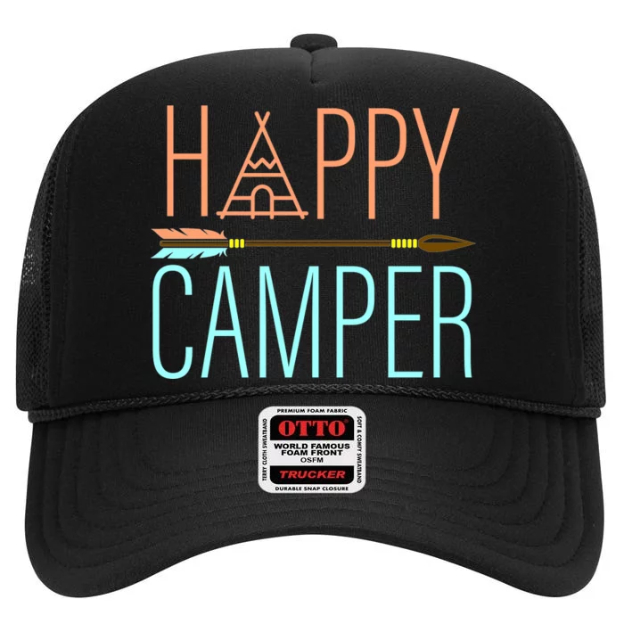 Happy Camper Funny Camping High Crown Mesh Trucker Hat