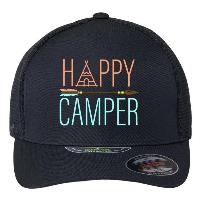 Happy Camper Funny Camping Flexfit Unipanel Trucker Cap