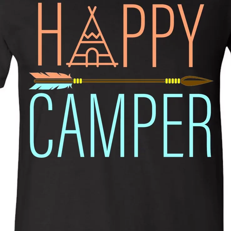 Happy Camper Funny Camping V-Neck T-Shirt