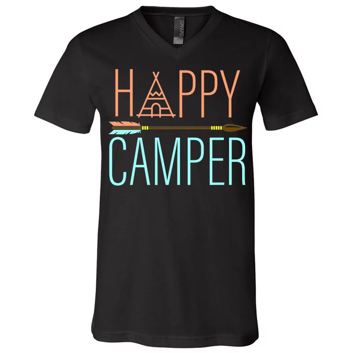 Happy Camper Funny Camping V-Neck T-Shirt