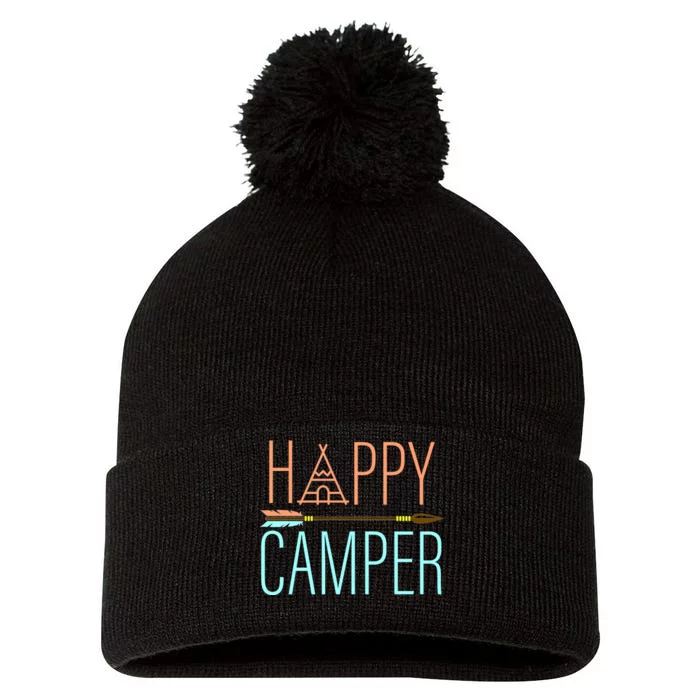 Happy Camper Funny Camping Pom Pom 12in Knit Beanie