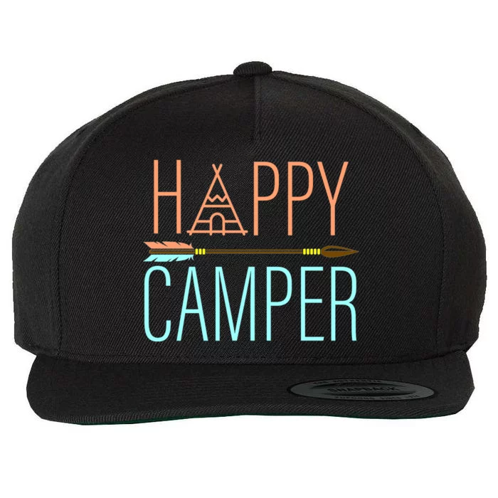 Happy Camper Funny Camping Wool Snapback Cap