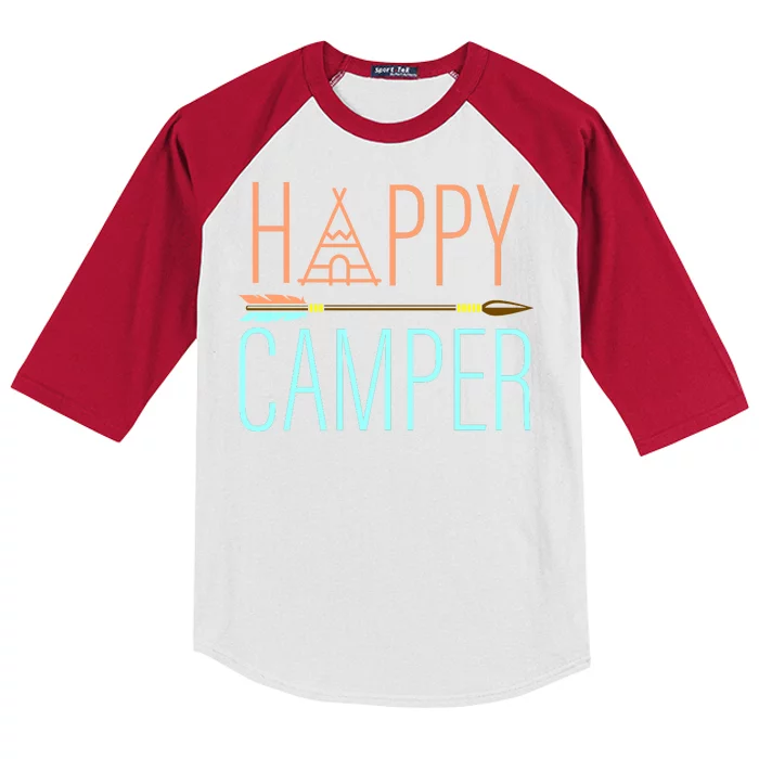 Happy Camper Funny Camping Kids Colorblock Raglan Jersey