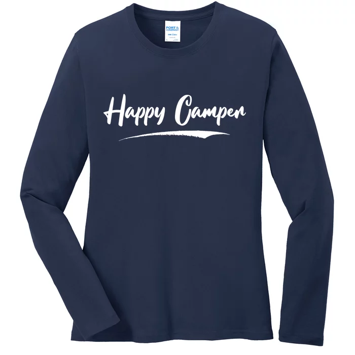 Happy Camper Funny Camping Meme Ladies Long Sleeve Shirt