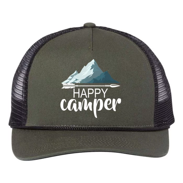 Happy Camper In The Mountains Retro Rope Trucker Hat Cap