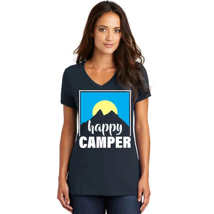 Happy Camper Sunrise Over Mountains Women's V-Neck T-Shirt