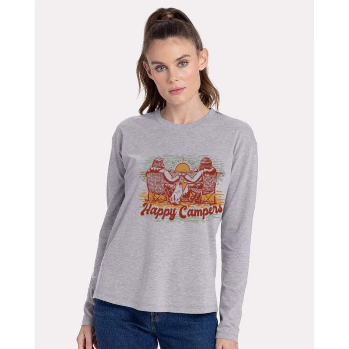 Happy Campers Womens Cotton Relaxed Long Sleeve T-Shirt