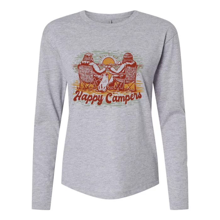 Happy Campers Womens Cotton Relaxed Long Sleeve T-Shirt