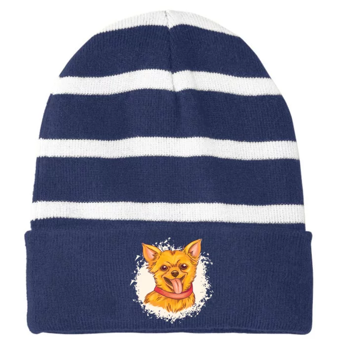 Happy Chihuahua Striped Beanie with Solid Band