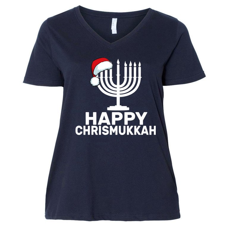 Happy Chrismukkah Hanukkah Women's V-Neck Plus Size T-Shirt
