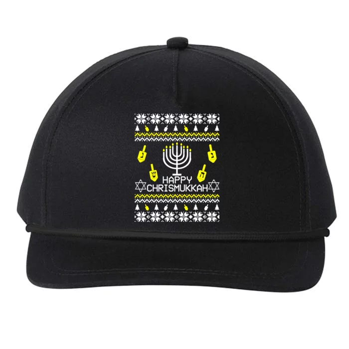 Happy Chrismukkah Hanukkah Ugly Christmas Snapback Five-Panel Rope Hat