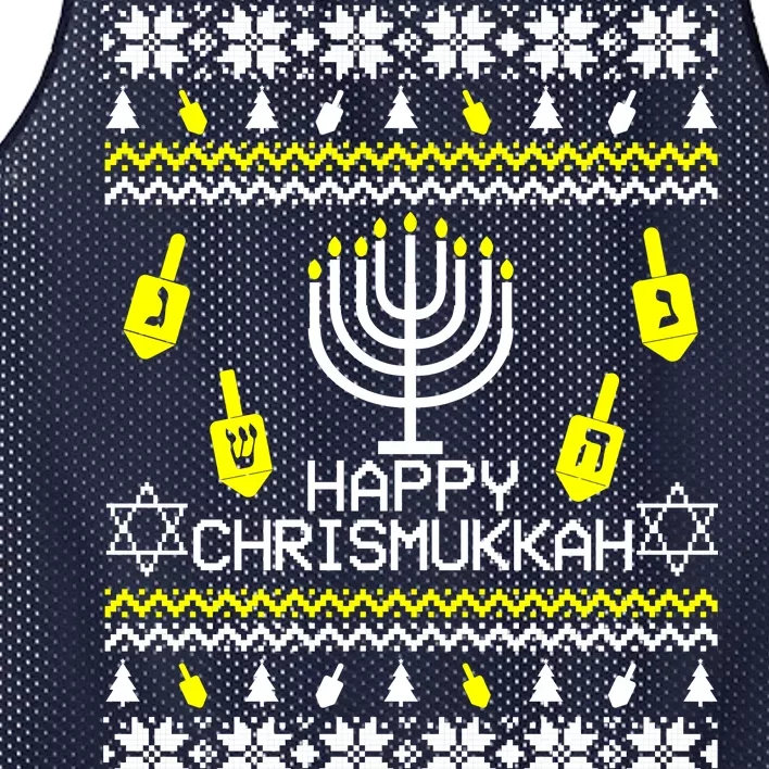 Happy Chrismukkah Hanukkah Ugly Christmas Mesh Reversible Basketball Jersey Tank