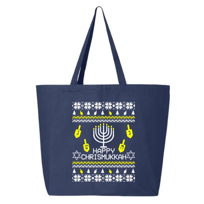 Happy Chrismukkah Hanukkah Ugly Christmas 25L Jumbo Tote