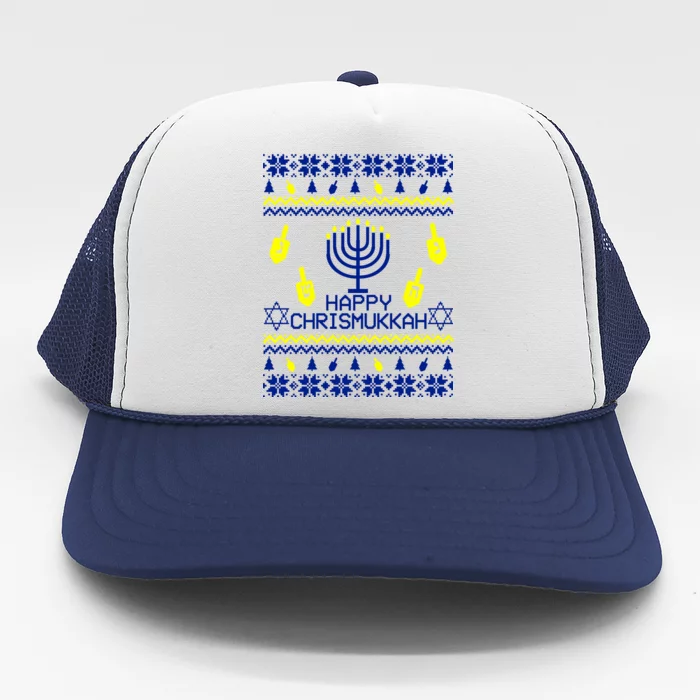 Happy Chrismukkah Hanukkah Ugly Christmas Trucker Hat