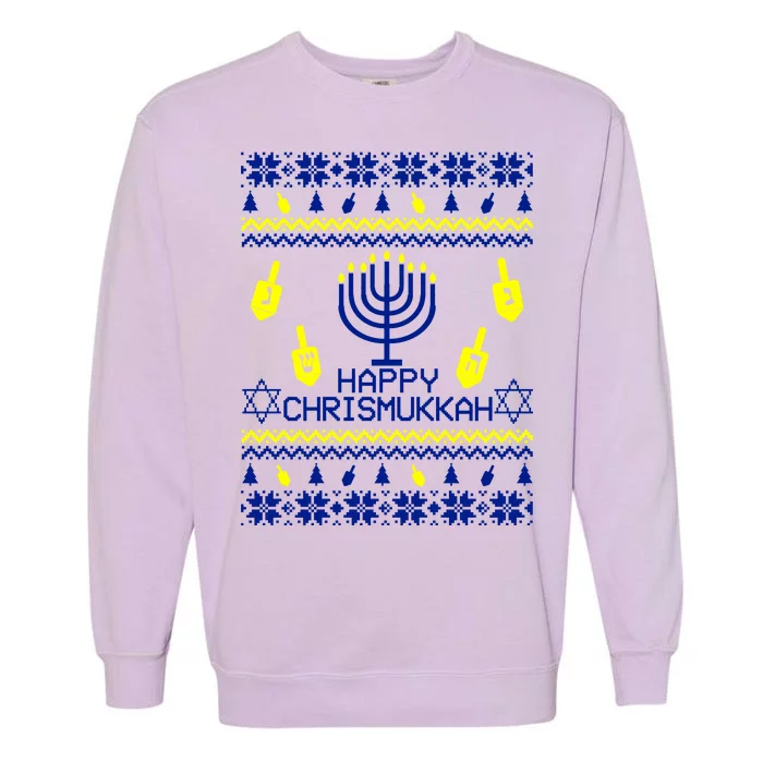 Happy Chrismukkah Hanukkah Ugly Christmas Garment-Dyed Sweatshirt