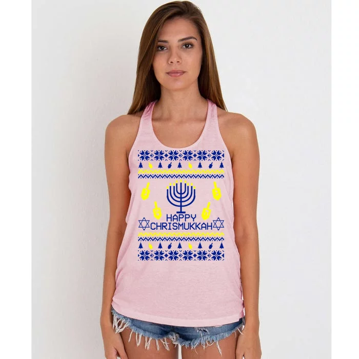 Happy Chrismukkah Hanukkah Ugly Christmas Women's Knotted Racerback Tank