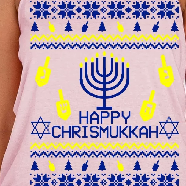 Happy Chrismukkah Hanukkah Ugly Christmas Women's Knotted Racerback Tank