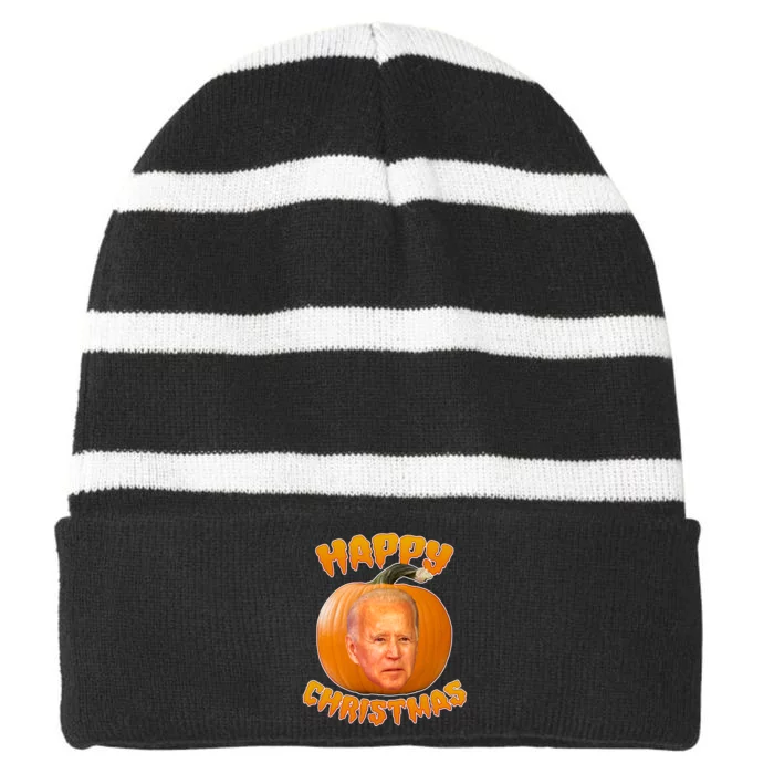 Happy Christmas Joe Biden Halloween Pro Trump Striped Beanie with Solid Band