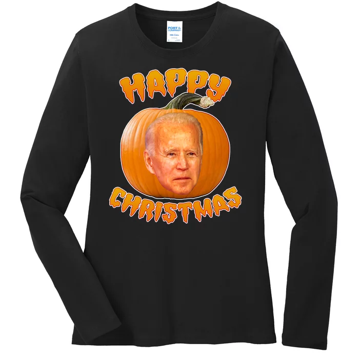 Happy Christmas Joe Biden Halloween Pro Trump Ladies Long Sleeve Shirt