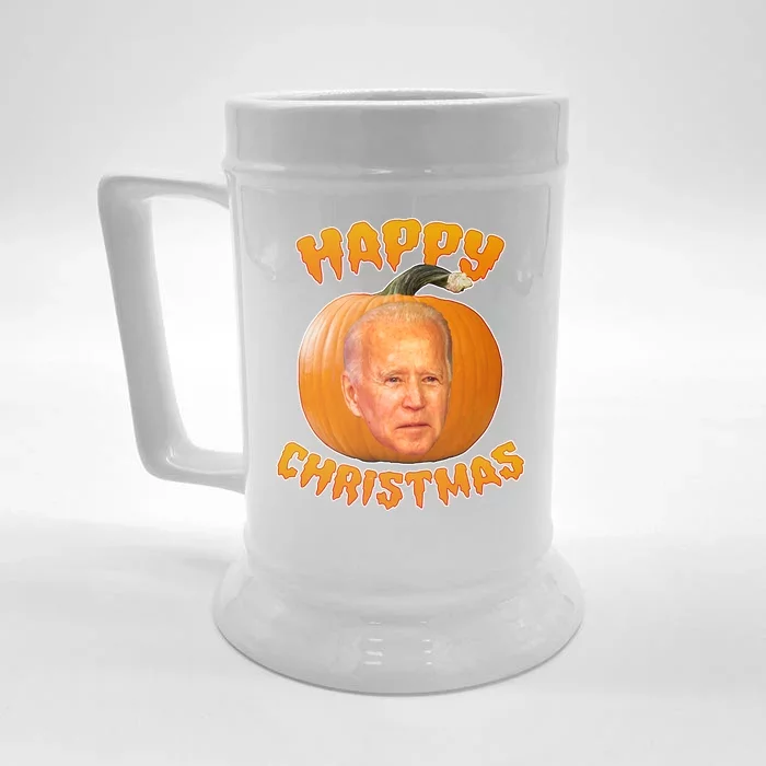 Happy Christmas Joe Biden Halloween Pro Trump Front & Back Beer Stein