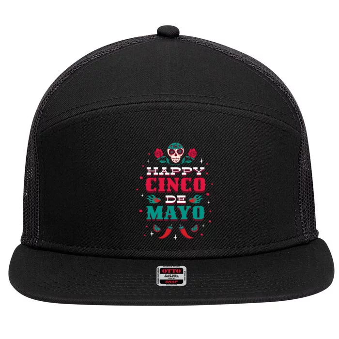 Happy Cinco De Mayo 7 Panel Mesh Trucker Snapback Hat