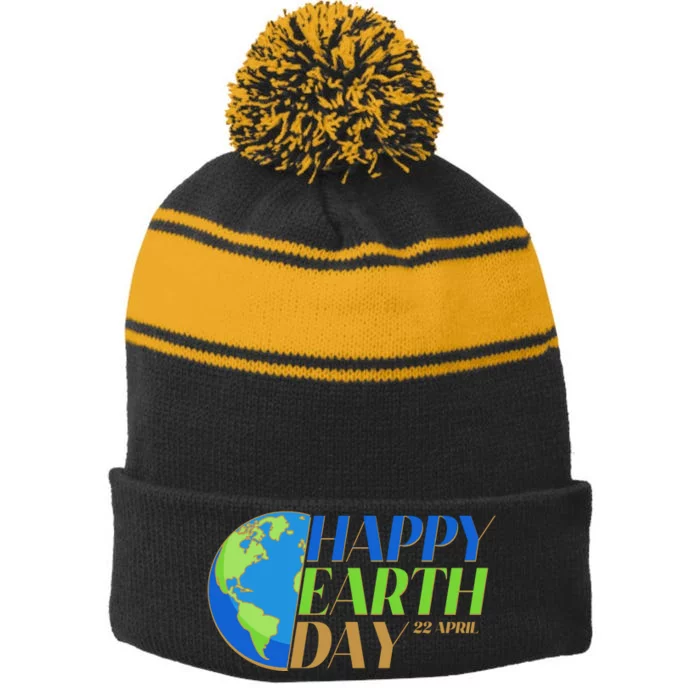 Happy Earth Day 22 April Stripe Pom Pom Beanie