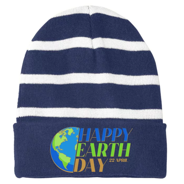 Happy Earth Day 22 April Striped Beanie with Solid Band