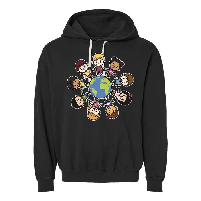 Happy Earth Day Children Around The World Garment-Dyed Fleece Hoodie