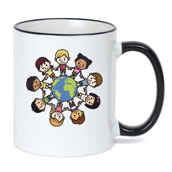 Happy Earth Day Children Around The World Black Color Changing Mug