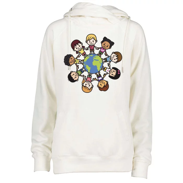 Happy Earth Day Children Around The World Womens Funnel Neck Pullover Hood