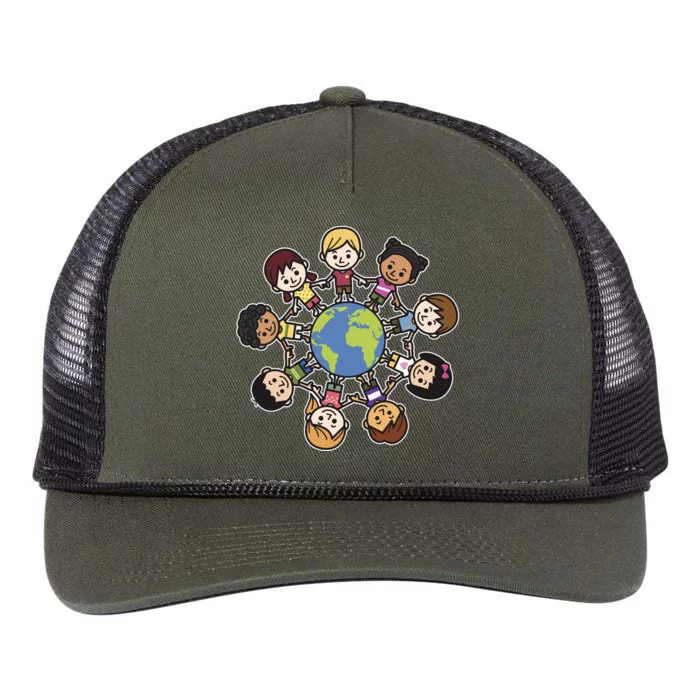 Happy Earth Day Children Around The World Retro Rope Trucker Hat Cap