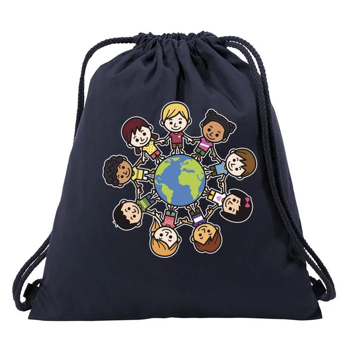 Happy Earth Day Children Around The World Drawstring Bag