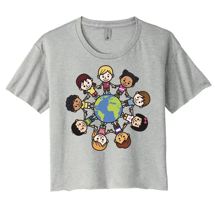 Happy Earth Day Children Around The World Women's Crop Top Tee