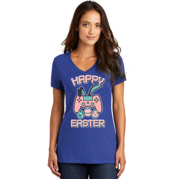 Happy Easter Bunny Game Controller Women's V-Neck T-Shirt