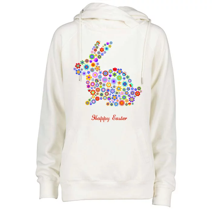 Happy Easter Bunny Rabbit Flowers Logo Womens Funnel Neck Pullover Hood