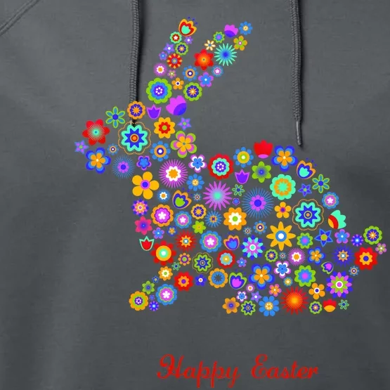 Happy Easter Bunny Rabbit Flowers Logo Performance Fleece Hoodie