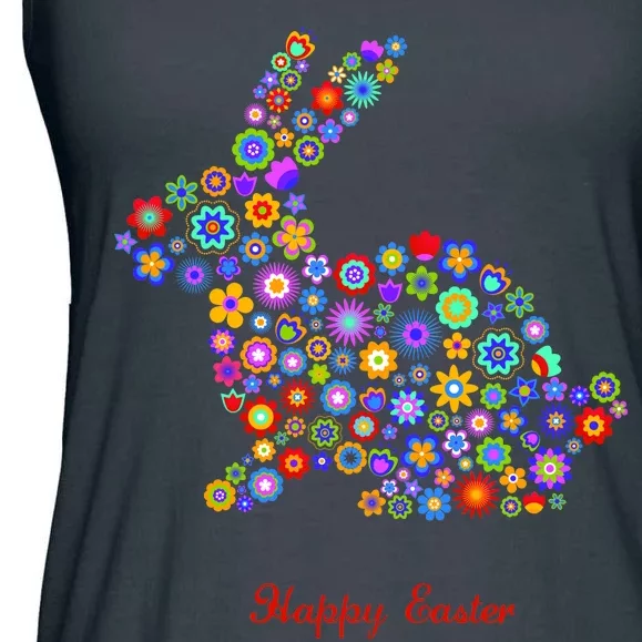 Happy Easter Bunny Rabbit Flowers Logo Ladies Essential Flowy Tank