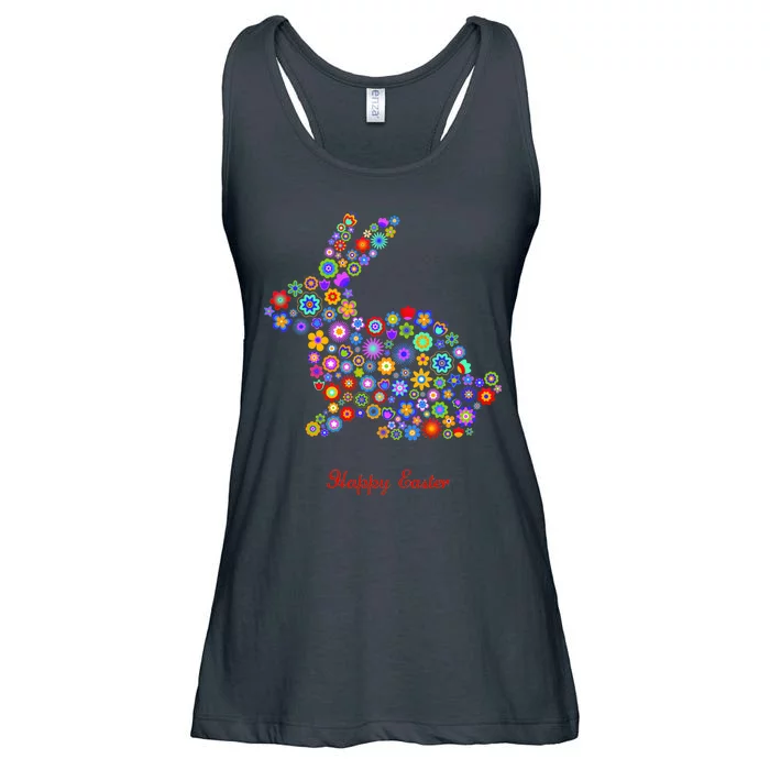 Happy Easter Bunny Rabbit Flowers Logo Ladies Essential Flowy Tank