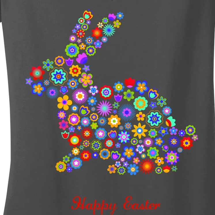 Happy Easter Bunny Rabbit Flowers Logo Women's V-Neck T-Shirt