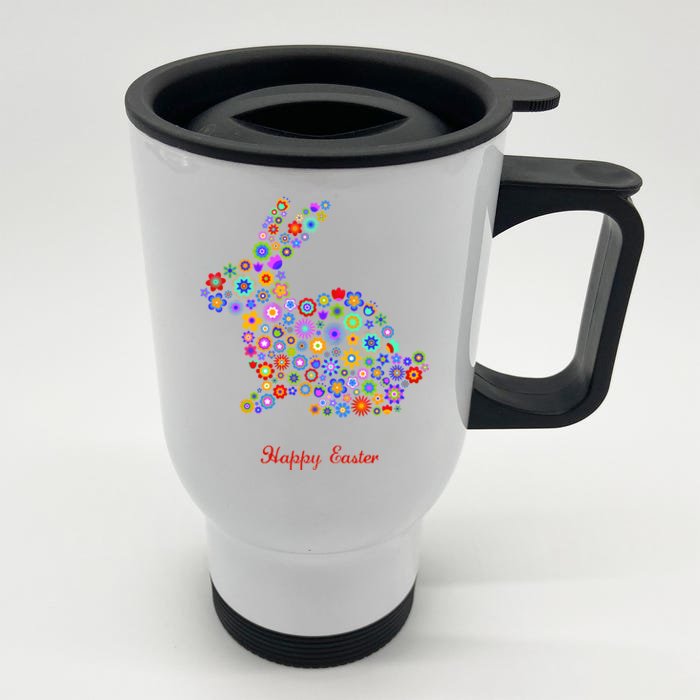 Happy Easter Bunny Rabbit Flowers Logo Front & Back Stainless Steel Travel Mug