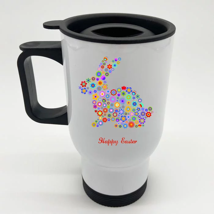 Happy Easter Bunny Rabbit Flowers Logo Front & Back Stainless Steel Travel Mug