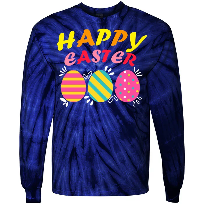 Happy Easter Eggs Tie-Dye Long Sleeve Shirt