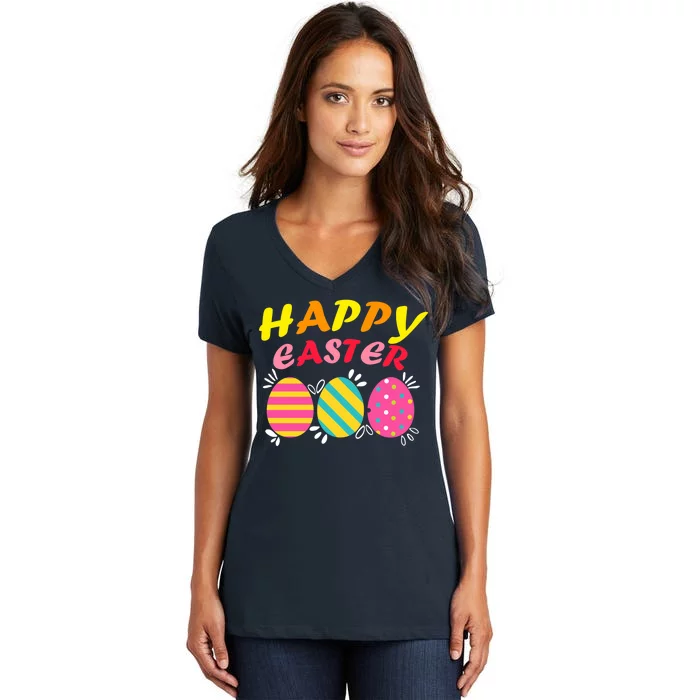 Happy Easter Eggs Women's V-Neck T-Shirt