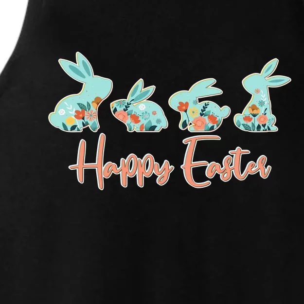 Happy Easter Flower Bunnies Ladies Tri-Blend Wicking Tank