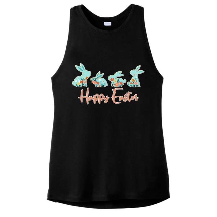 Happy Easter Flower Bunnies Ladies Tri-Blend Wicking Tank