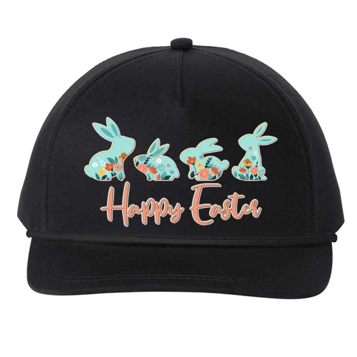 Happy Easter Flower Bunnies Snapback Five-Panel Rope Hat