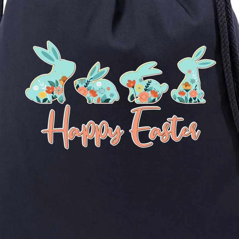 Happy Easter Flower Bunnies Drawstring Bag