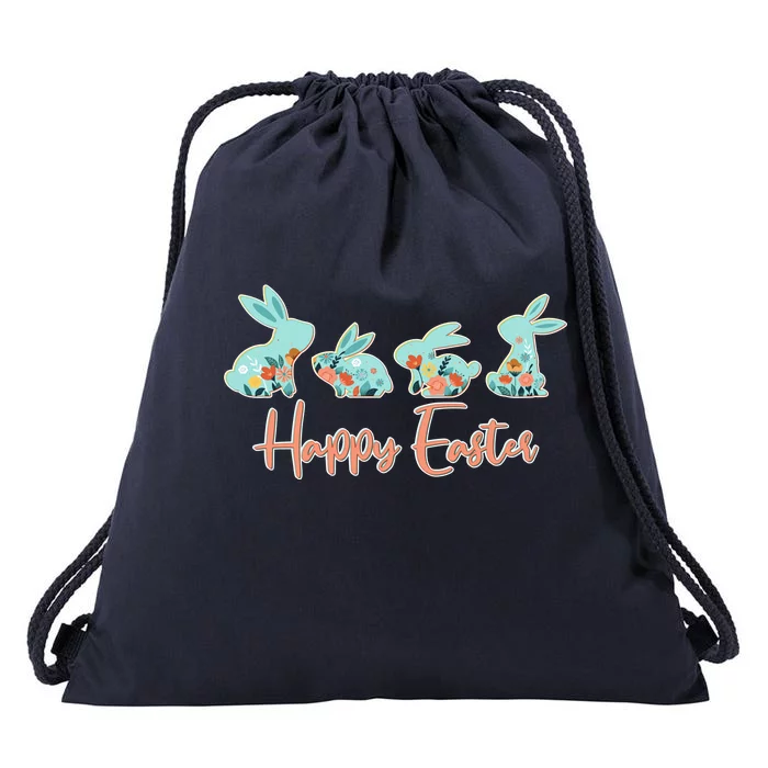 Happy Easter Flower Bunnies Drawstring Bag