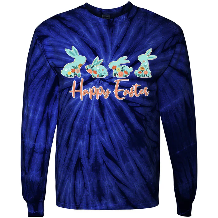 Happy Easter Flower Bunnies Tie-Dye Long Sleeve Shirt